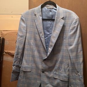 Samuelsohn blazer light blue plaid wool with silk lining